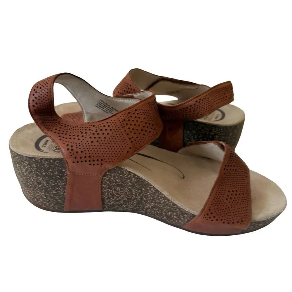 Abeo BIO System Uphold Brown Leather Adjustable Wedge Sandal Shoes SZ 8.5